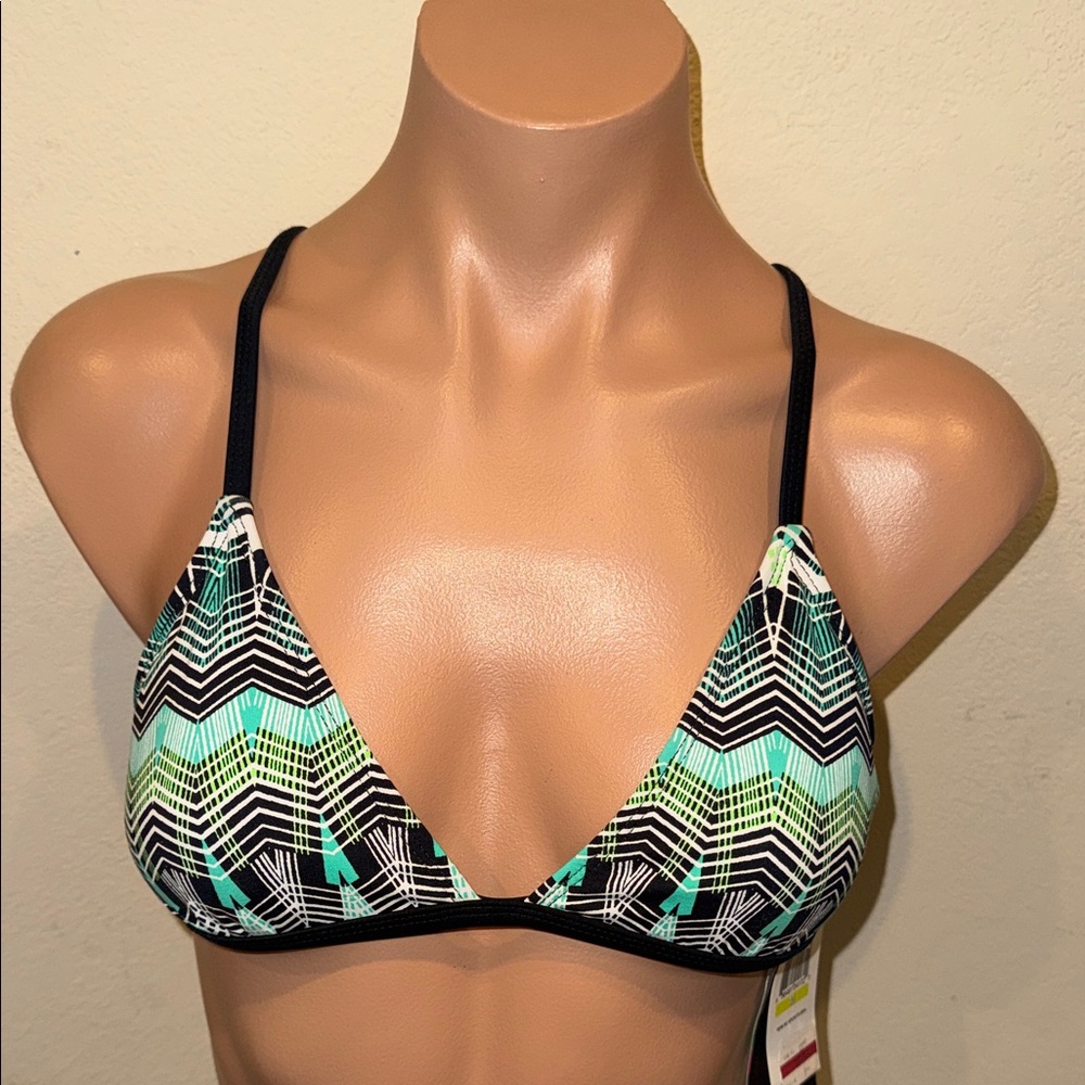 Hurley Black & Aqua Geometric Triangle Bikini Top